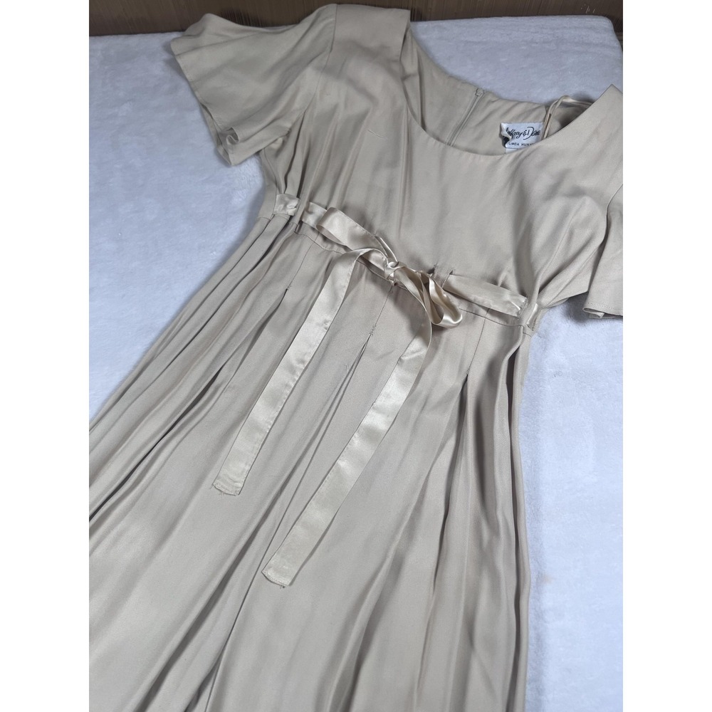 Vintage Jeffrey & Dara Jumpsuit‎ Womens 12 Beige Pleated Wide Leg Formal Party